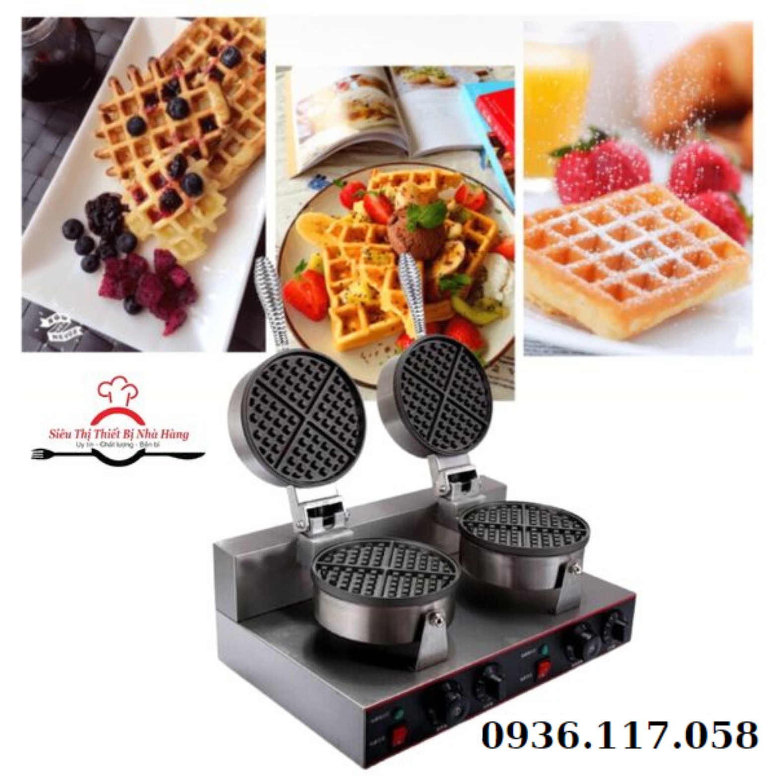 Máy làm bánh waffle đôi tròn dùng điện thơm ngon, tiện lợi