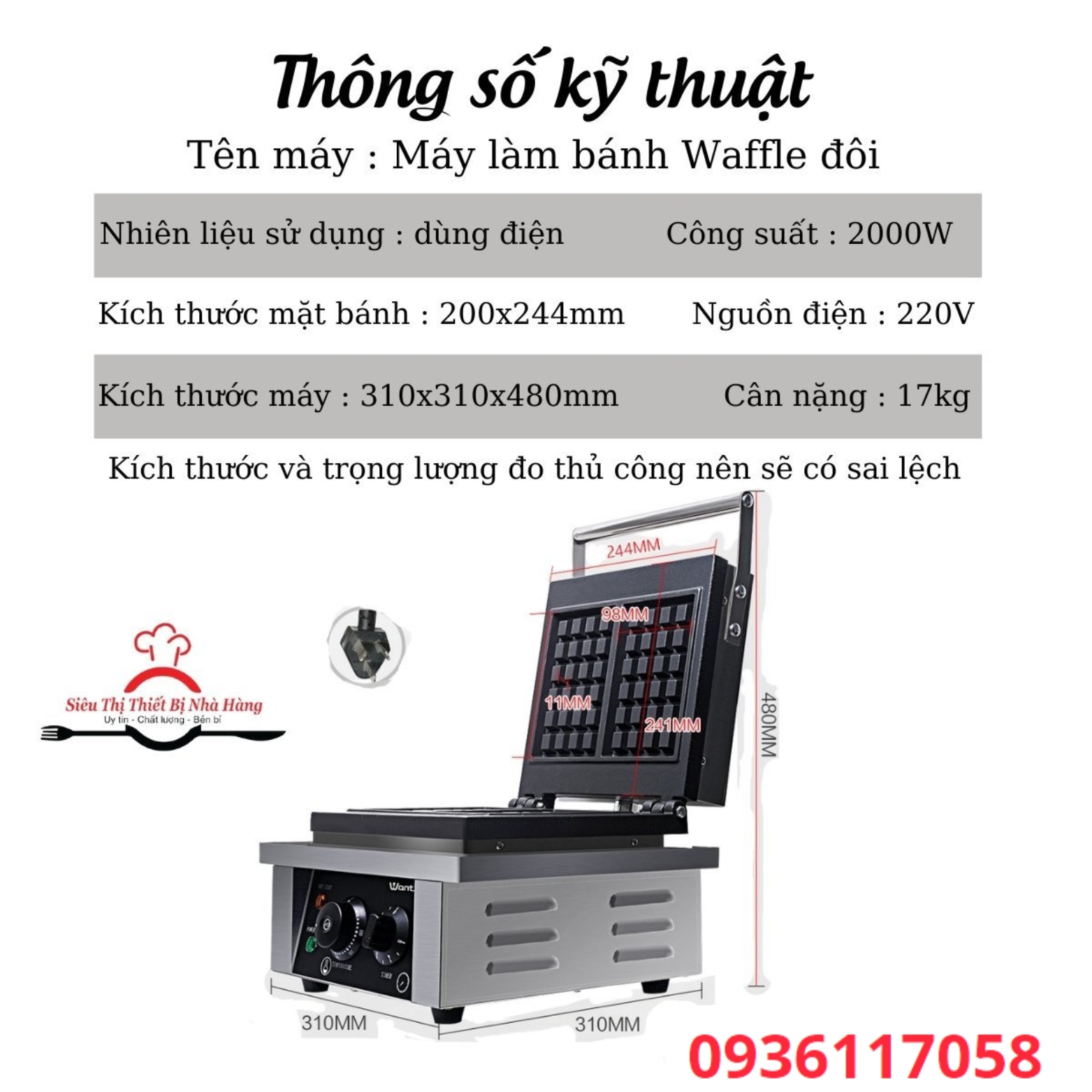 Máy làm bánh waffle vuông chạy điện thơm ngon, bổ sướng nè các bác