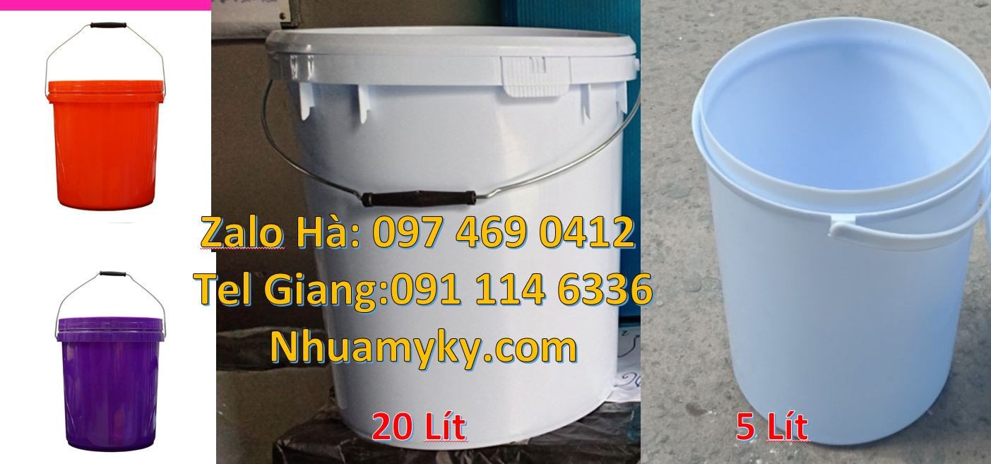 Bán xô nhựa nắp rót 20l màu trắng,vỏ thùng 18l quai sắt,thùng đưng sơn