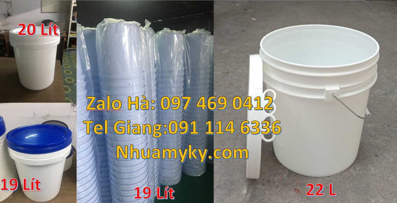 Bán xô nhựa nắp rót 20l màu trắng,vỏ thùng 18l quai sắt,thùng đưng sơn