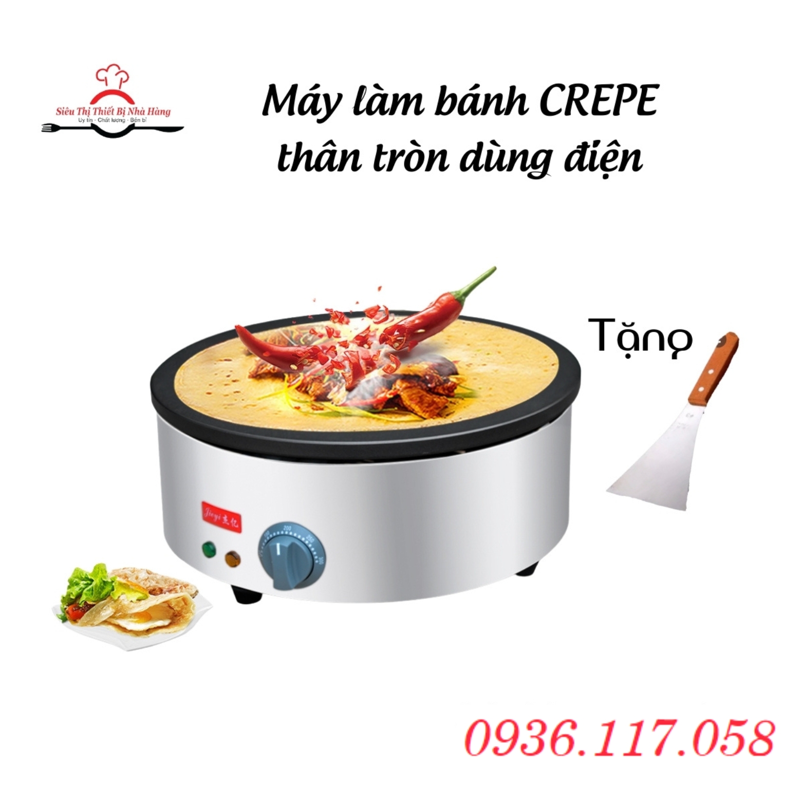 Máy làm bánh crepe đơn thân tròn chạy điện