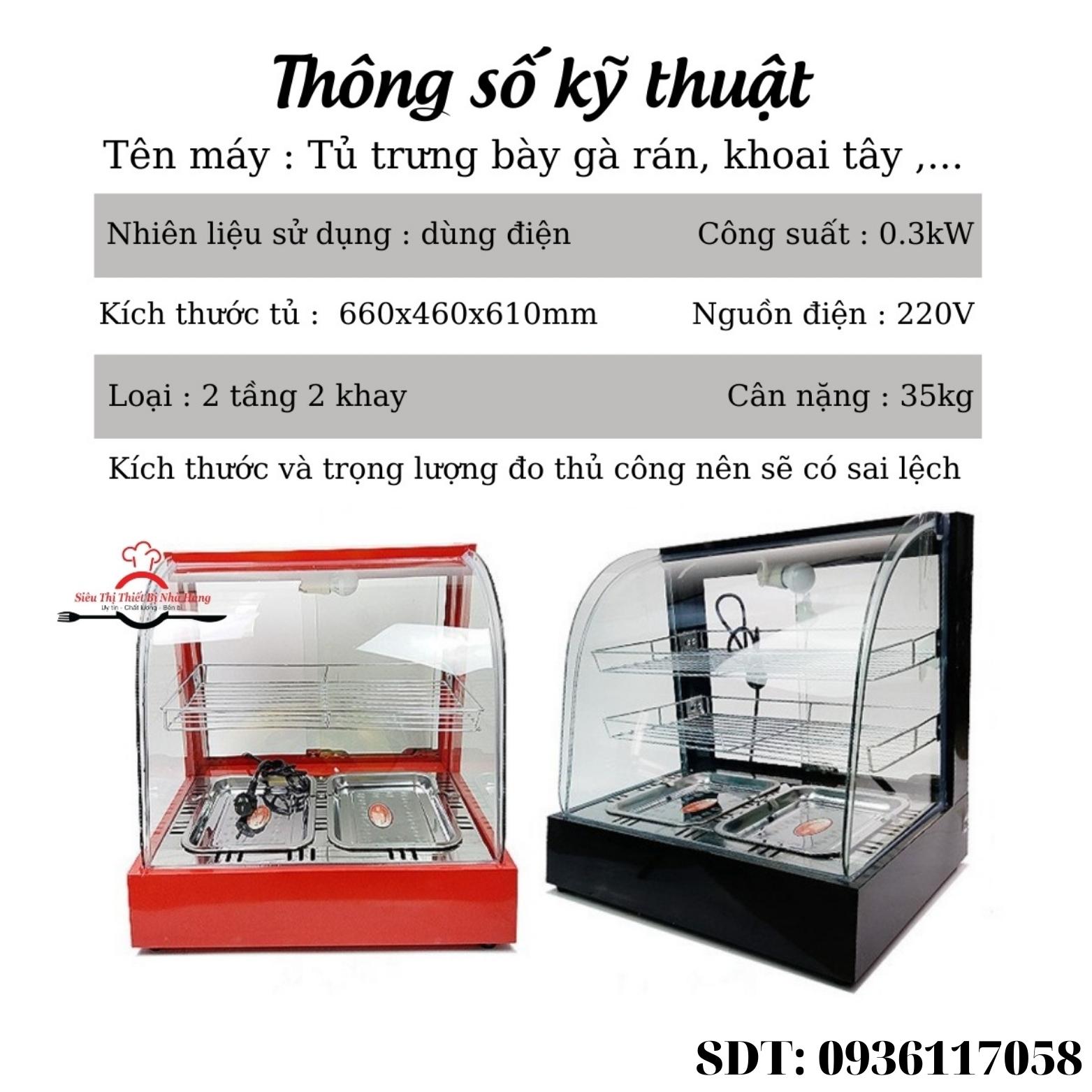 Tủ giữ nóng trưng bày thực phẩm 2 tầng 2 khay kính cong