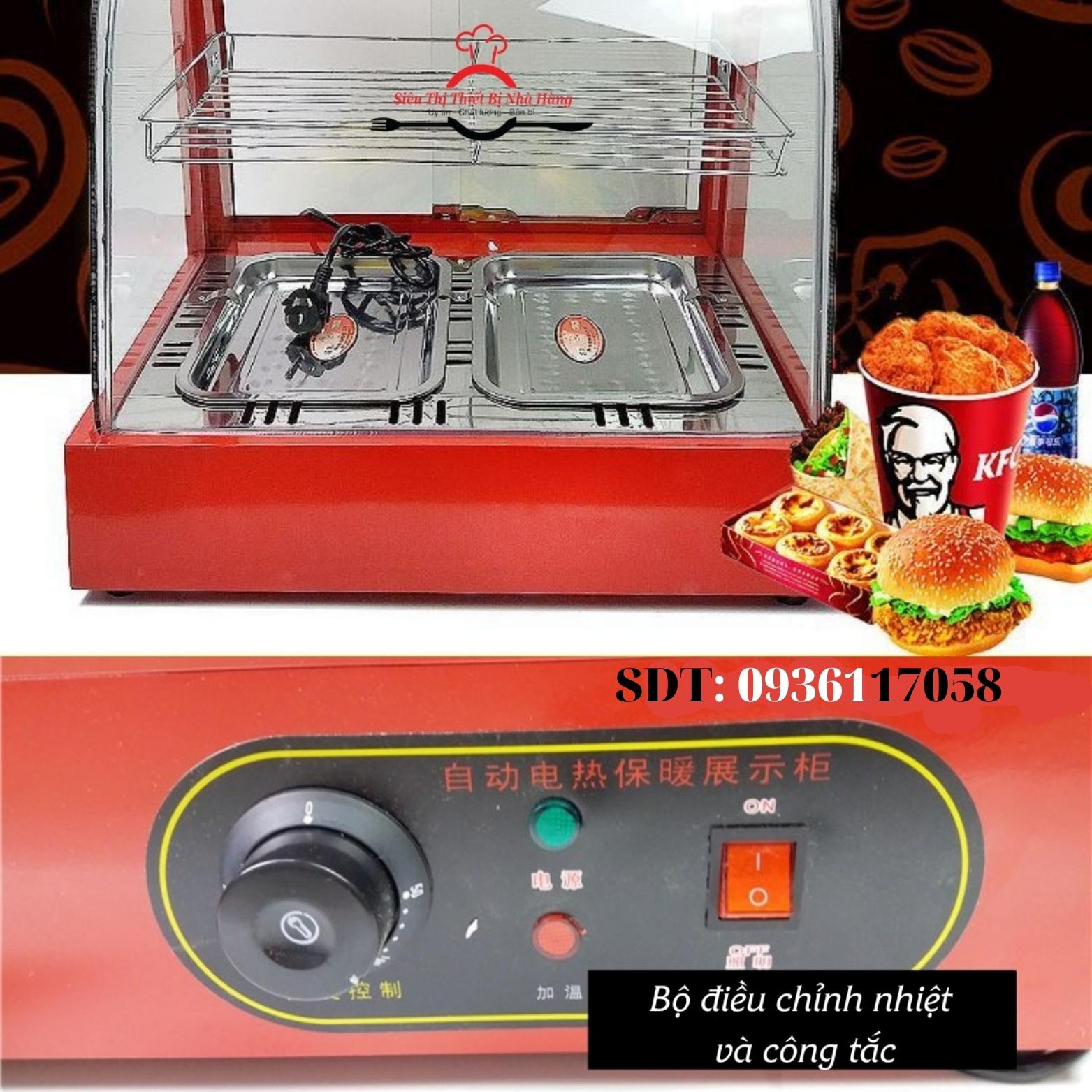 Tủ giữ nóng trưng bày thực phẩm 2 tầng 2 khay kính cong