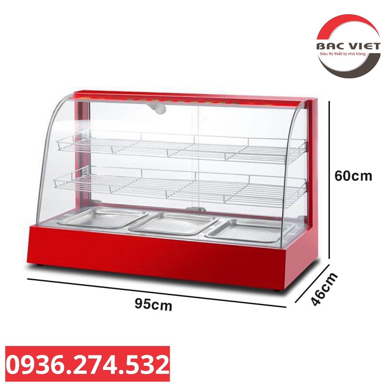 Tủ giữ nóng trưng bày đồ chiên rán kính cong 3 khay