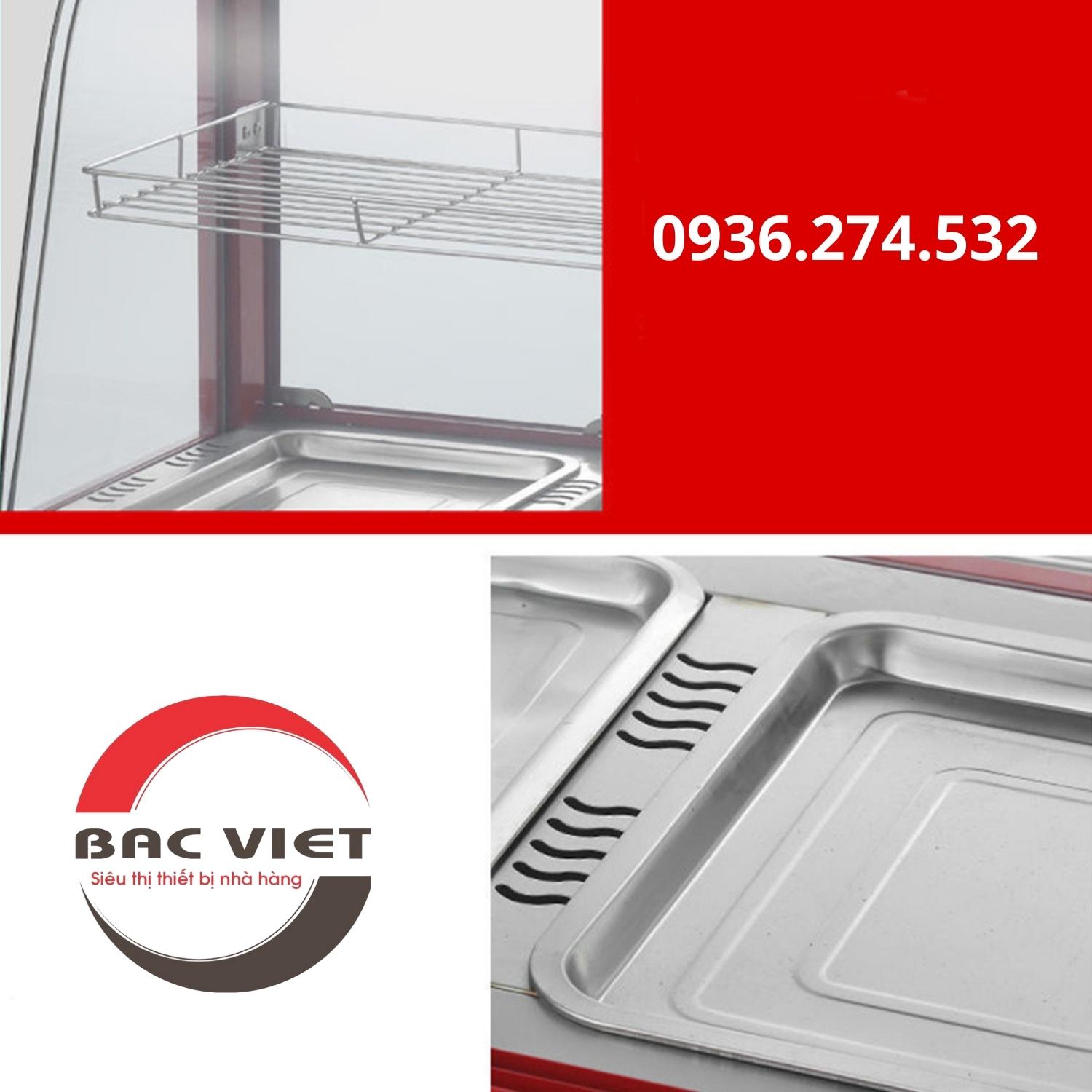 Tủ giữ nóng trưng bày đồ chiên rán kính cong 3 khay