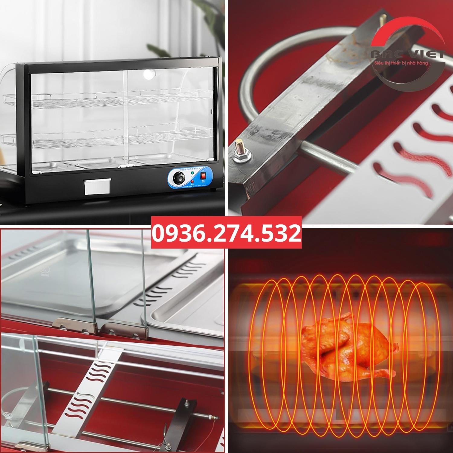 Tủ giữ nóng trưng bày đồ chiên rán kính cong 3 khay