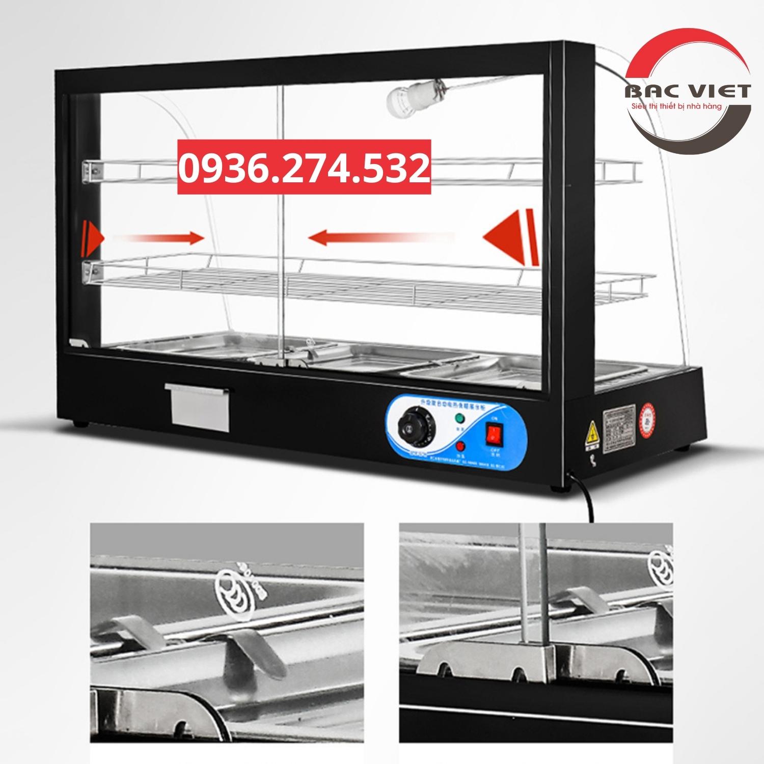 Tủ giữ nóng trưng bày đồ chiên rán kính cong 3 khay