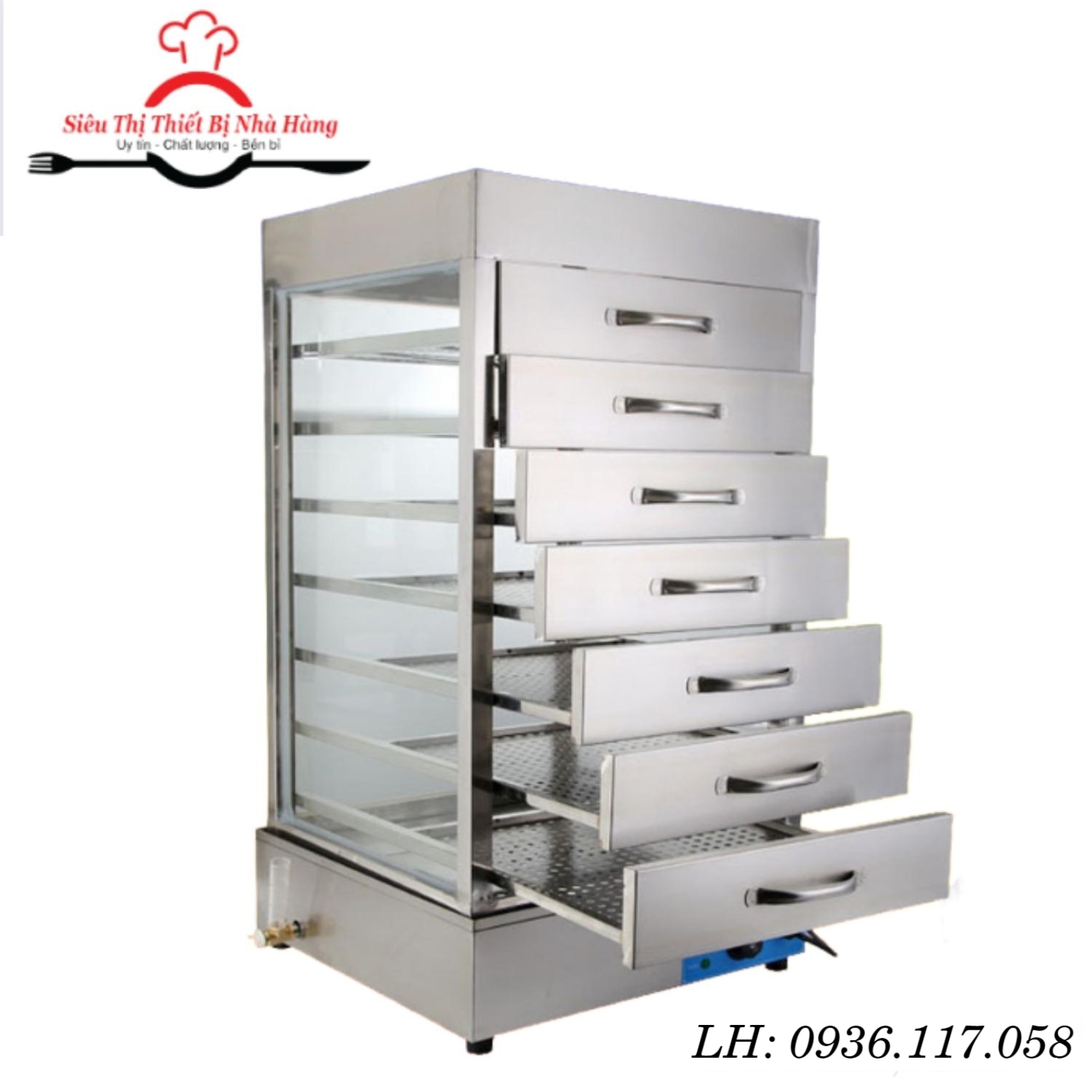 Tủ hấp nóng bánh bao 7 tầng 6 ngăn mẫu mới