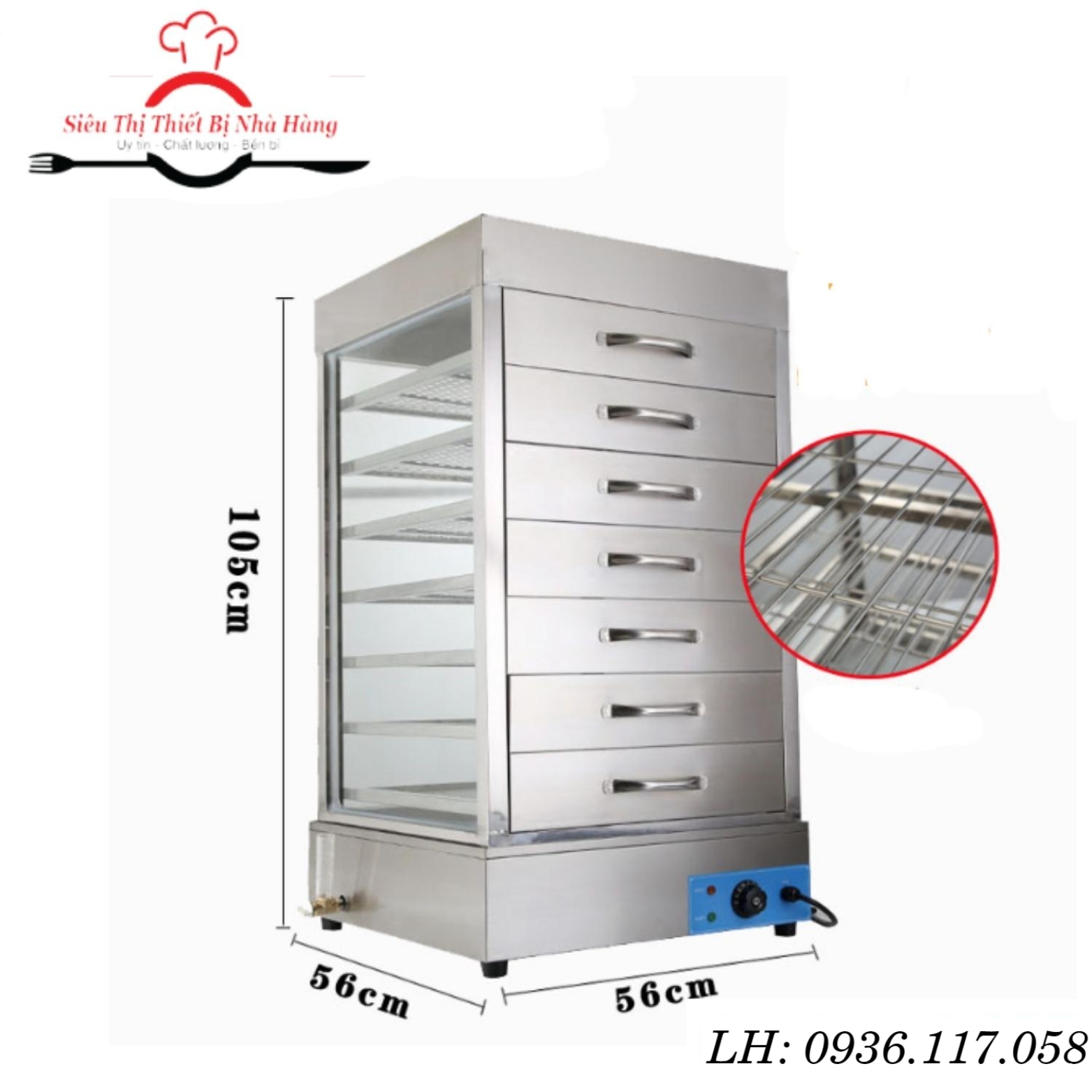 Tủ hấp nóng bánh bao 7 tầng 6 ngăn mẫu mới