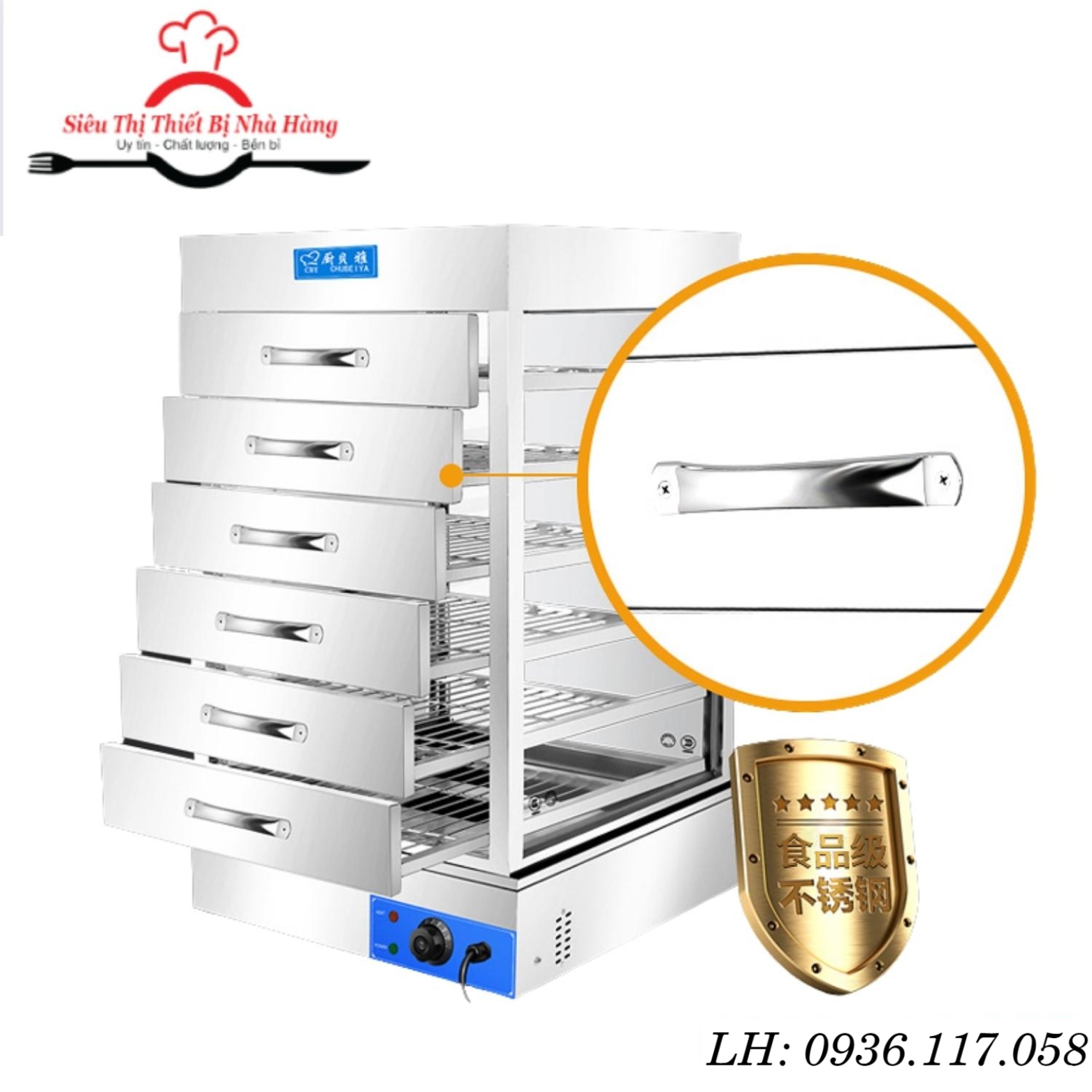 Tủ hấp nóng bánh bao 7 tầng 6 ngăn mẫu mới