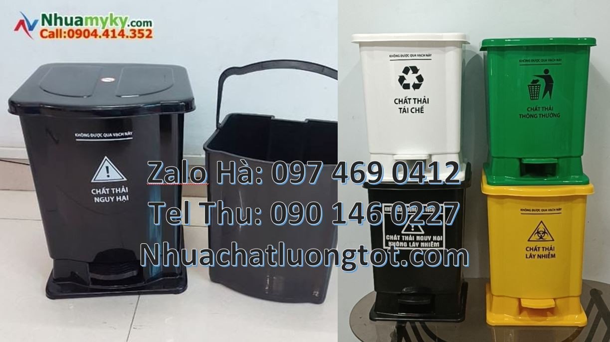 bán thùng rác y tế nắp mở 120l,thùng rác y tế đạp chân 60l màu xanh