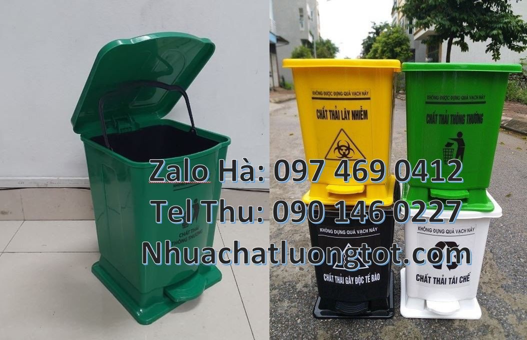 bán thùng rác y tế nắp mở 120l,thùng rác y tế đạp chân 60l màu xanh