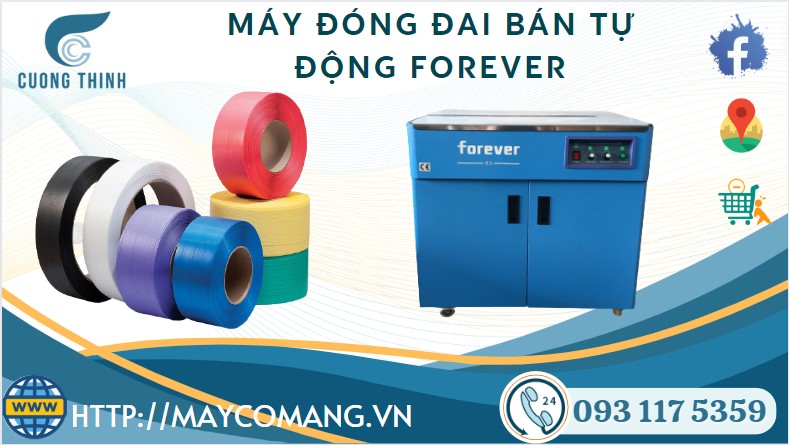 Máy đóng đai bán tự động Forever - Giá rẻ - Sẵn dây đai + Máy đóng đai
