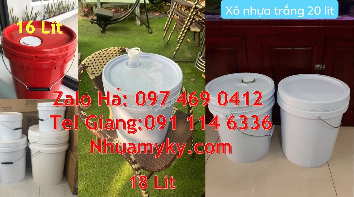 Bán xô nhựa 20l có nắp chiết rót,thùng đựng sơn có quai sắt giá rẻ hcm