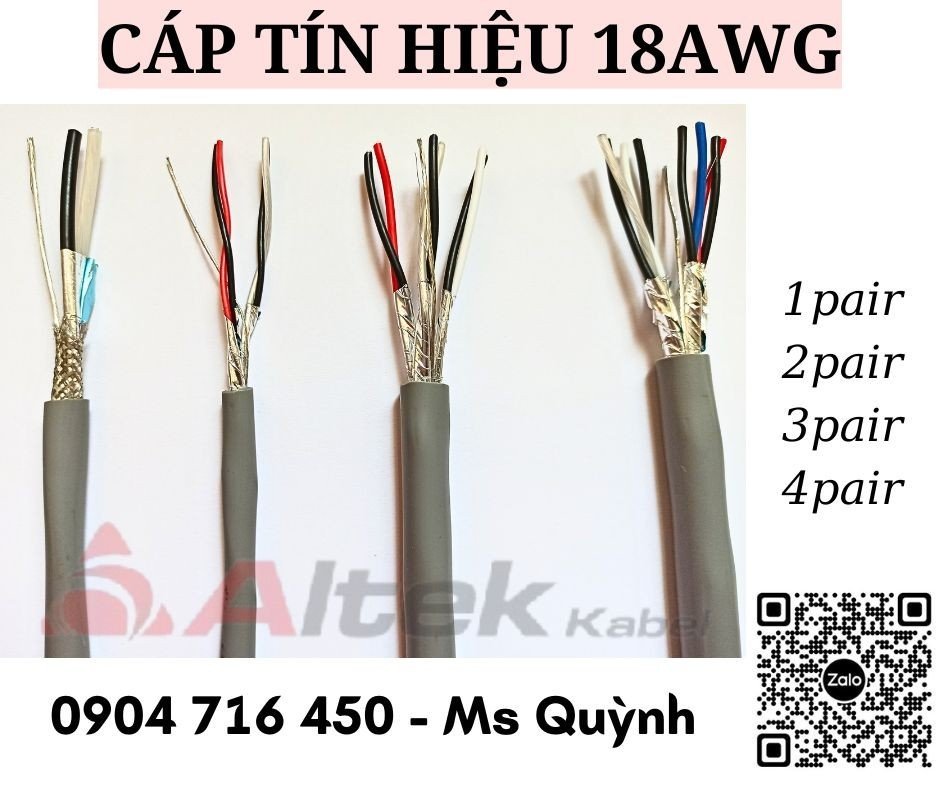 Cáp tín hiệu chống nhiễu 18awg 1pair,2pair,3pair,4pair Altek Kabel