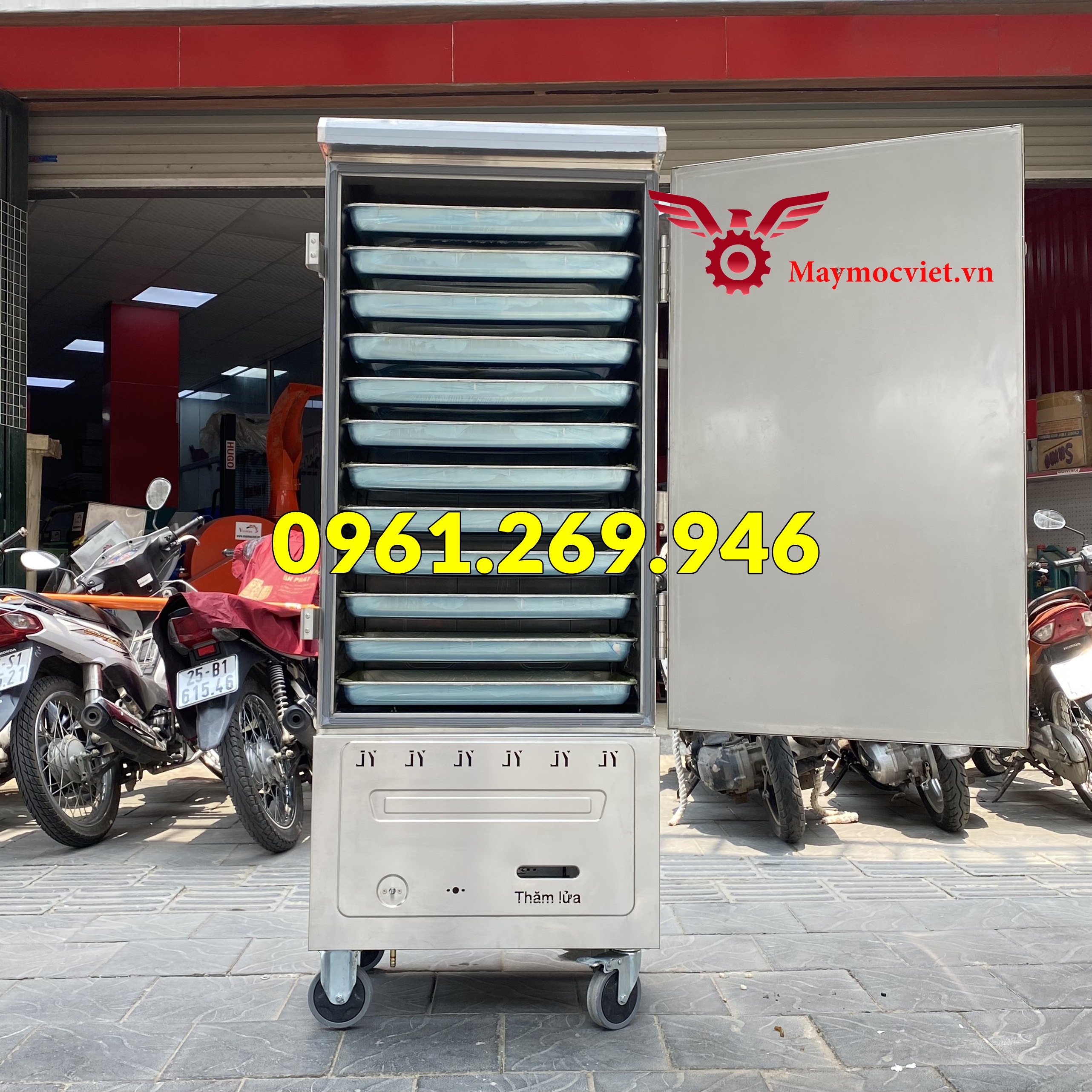 Tủ nấu cơm, hấp thực phẩm 12 khay ga chất liệu inox