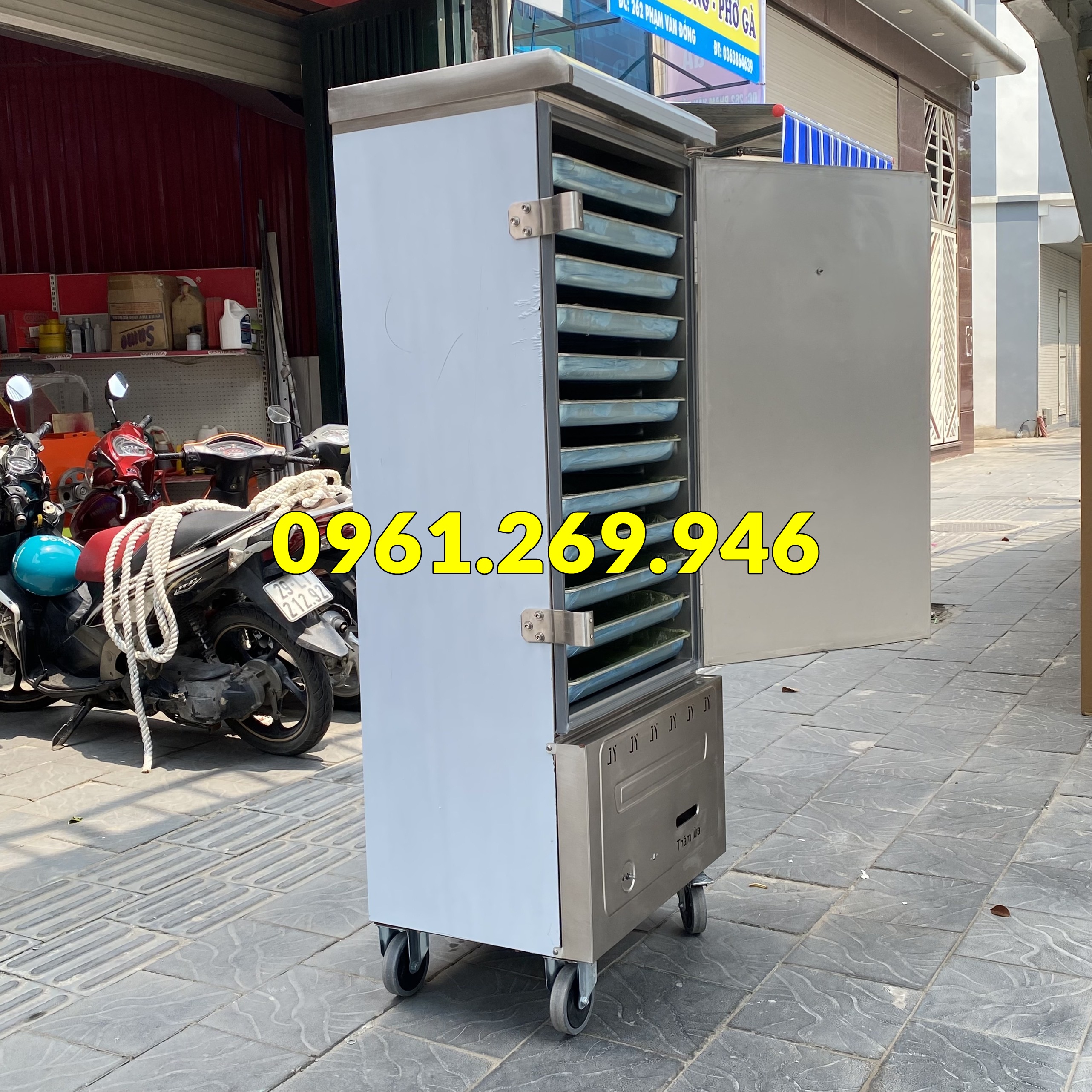 Tủ nấu cơm, hấp thực phẩm 12 khay ga chất liệu inox