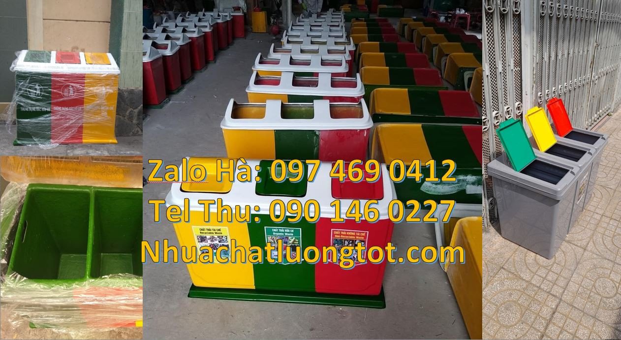 Bán thùng phân loại rác 3 ngăn 3 màu có nắp đậy,thùng rác 2 ngăn đẹp
