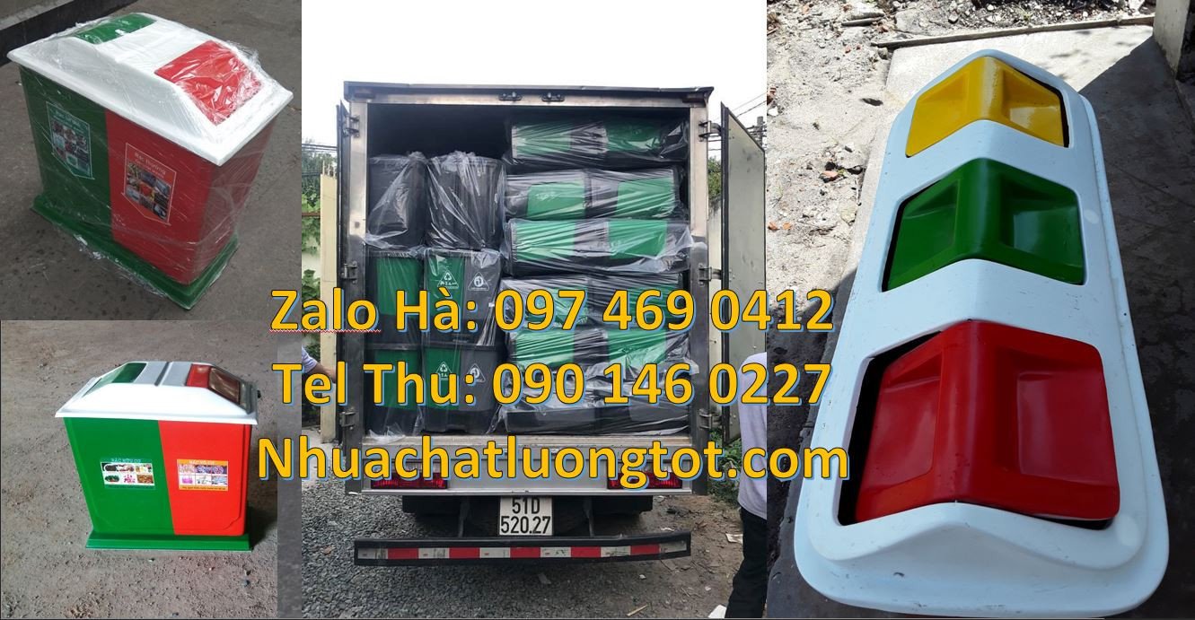 Bán thùng phân loại rác 3 ngăn 3 màu có nắp đậy,thùng rác 2 ngăn đẹp