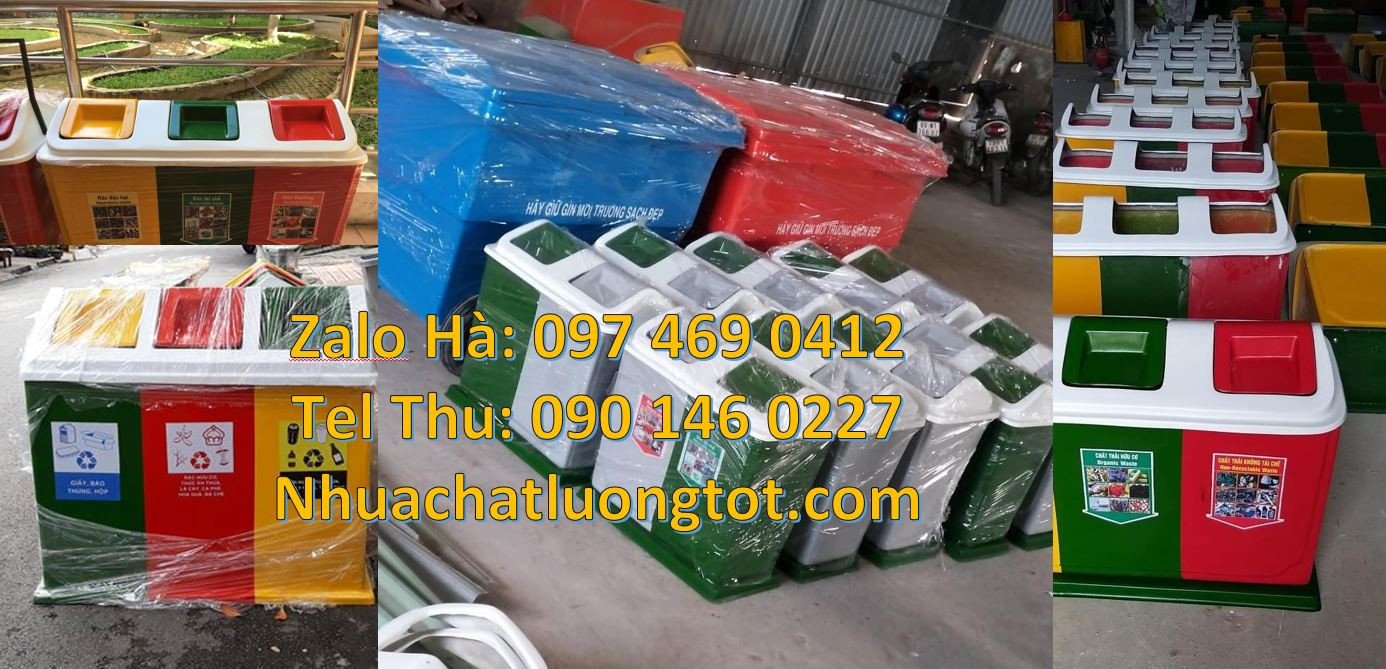 Bán thùng phân loại rác 3 ngăn 3 màu có nắp đậy,thùng rác 2 ngăn đẹp