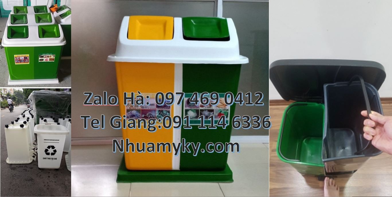 Bán thùng phân loại rác 3 ngăn có nắp đậy,thùng phân loại rác 2 ngăn à