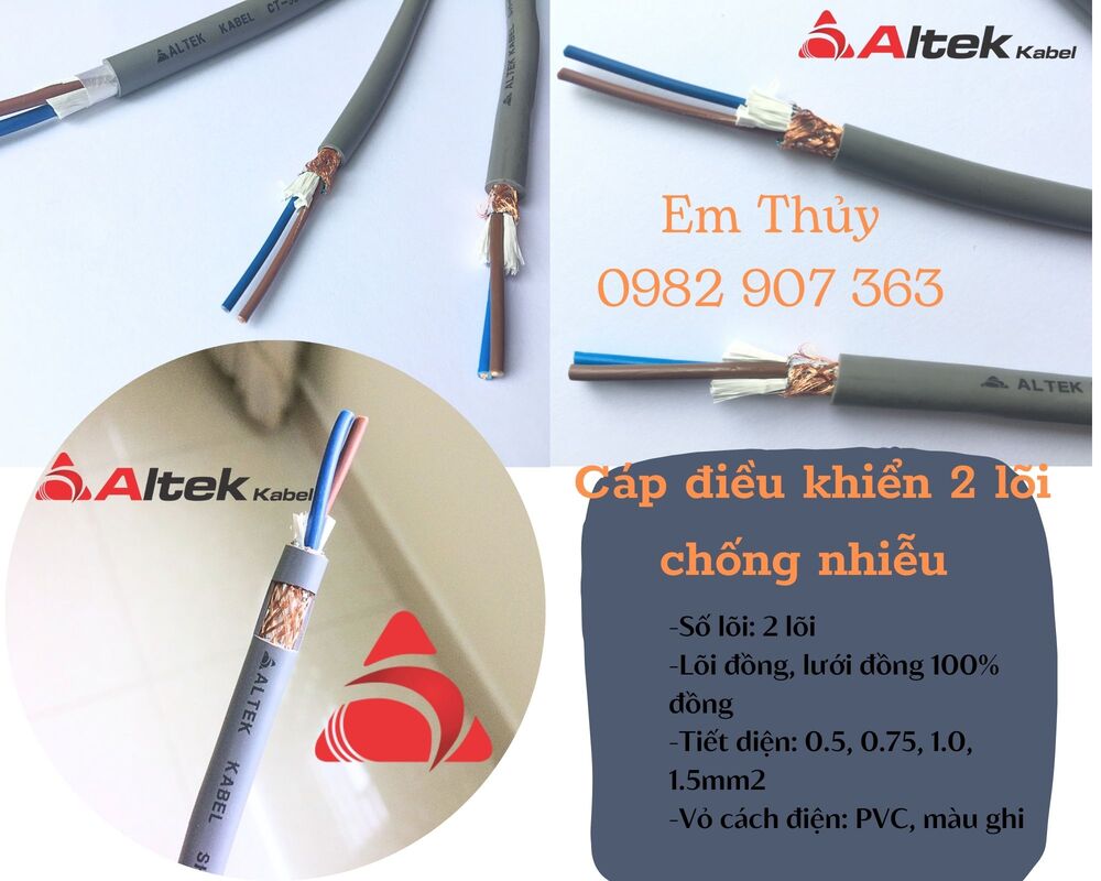 Cáp điều khiển 2 lõi chống nhiễu 1mm2 Altek Kabel