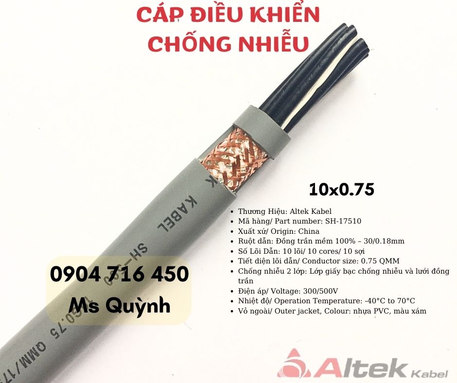Cáp điều khiển 10x0.75 chống nhiễu Altek Kabel