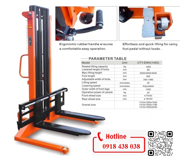 Xe nâng tay cao 2 tấn nâng cao 3m GIẢM GIÁ SỐC, giao hàng toàn quốc