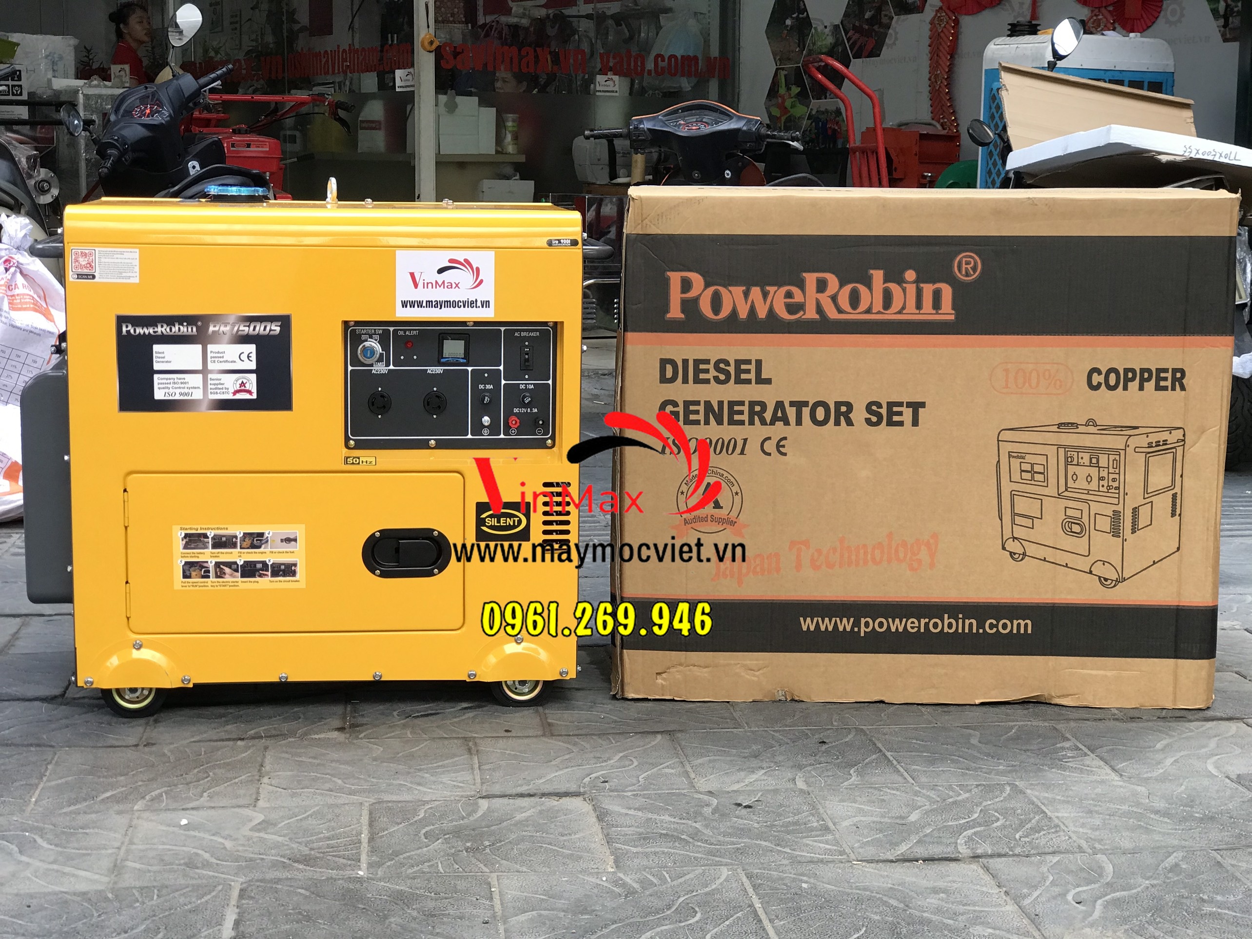 Máy phát điện 6kw chạy dầu Powerobin PR7500S