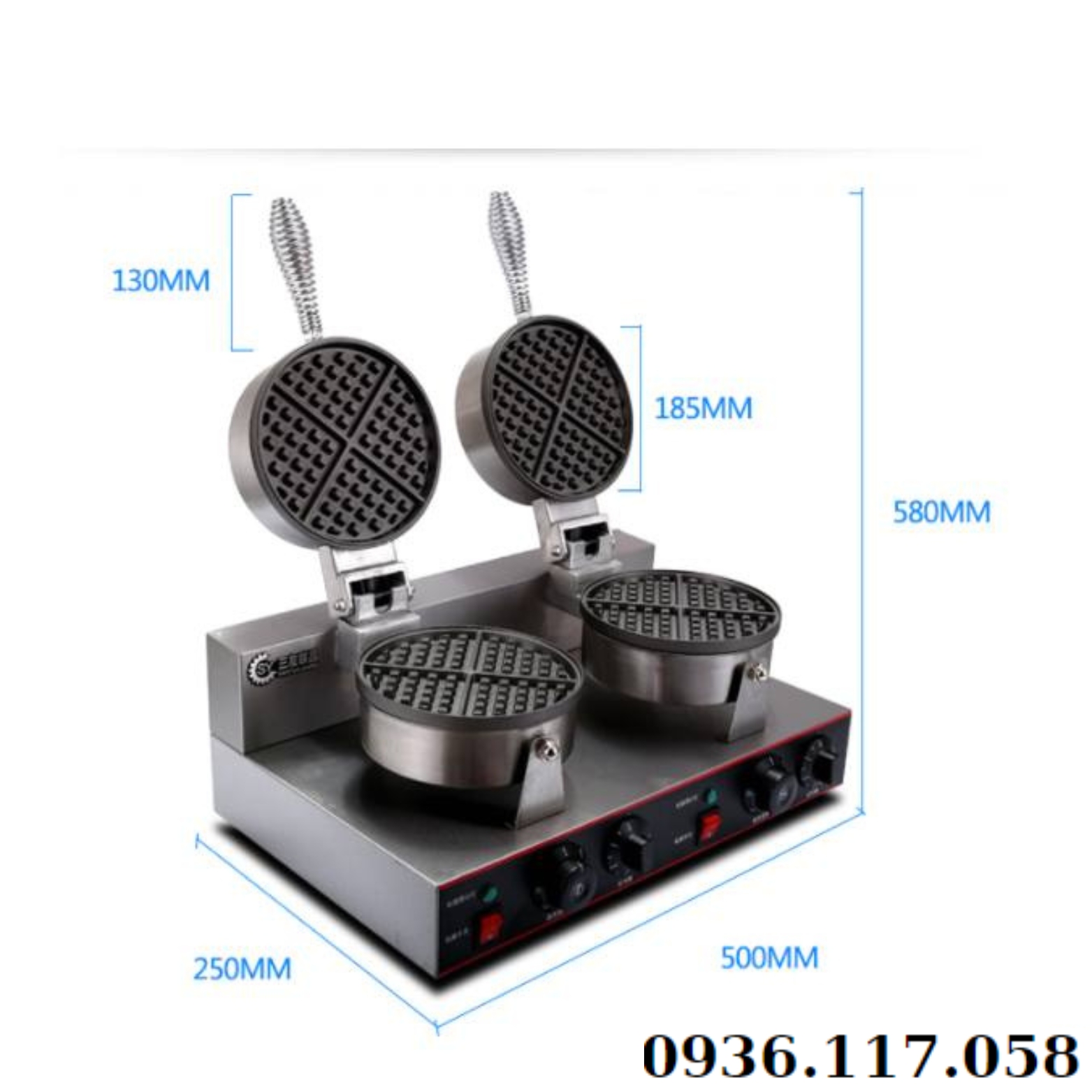 Máy làm bánh waffle đôi tròn chạy điện tiện lợi