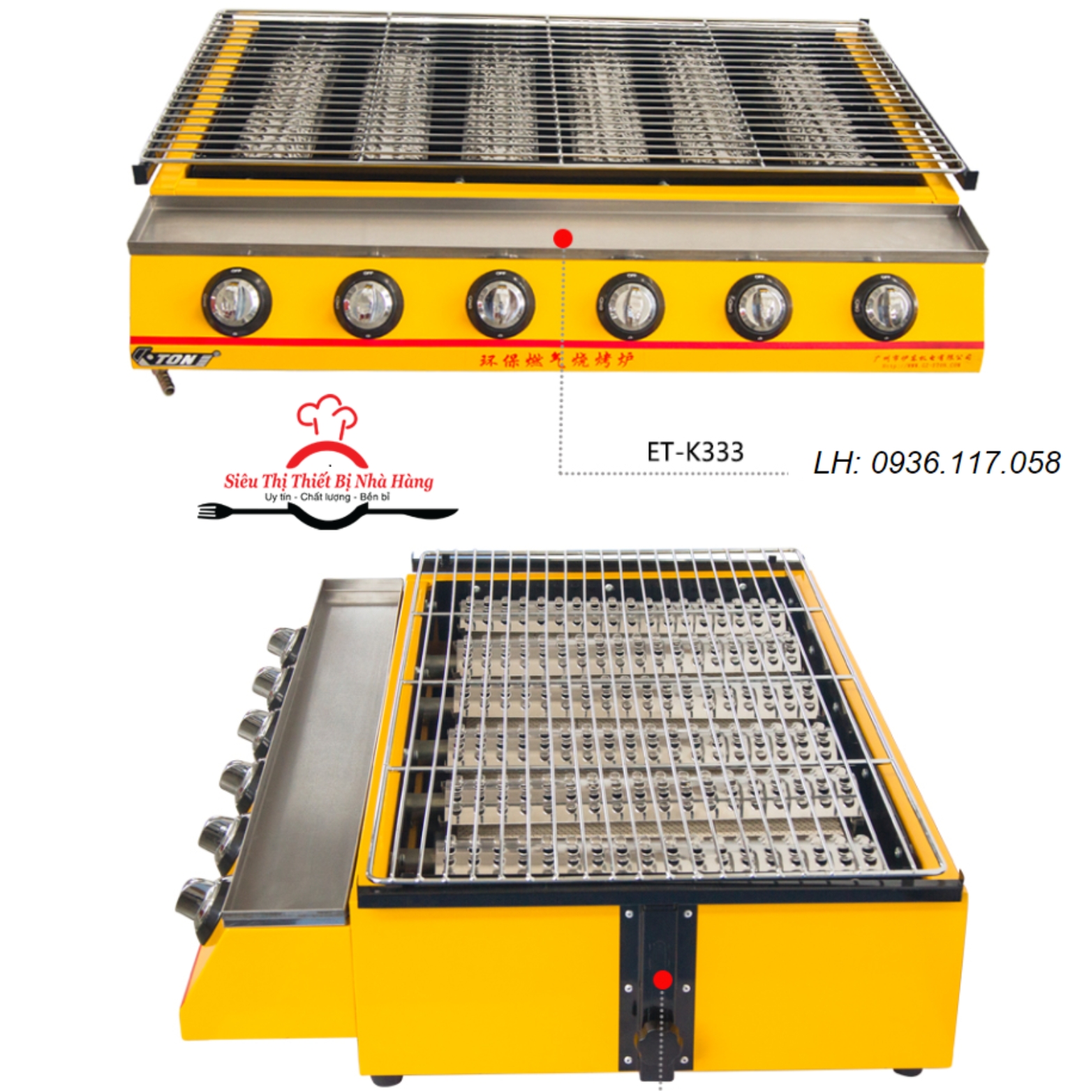 Bếp nướng hàu - nướng BBQ 6 họng dài chạy gas K333