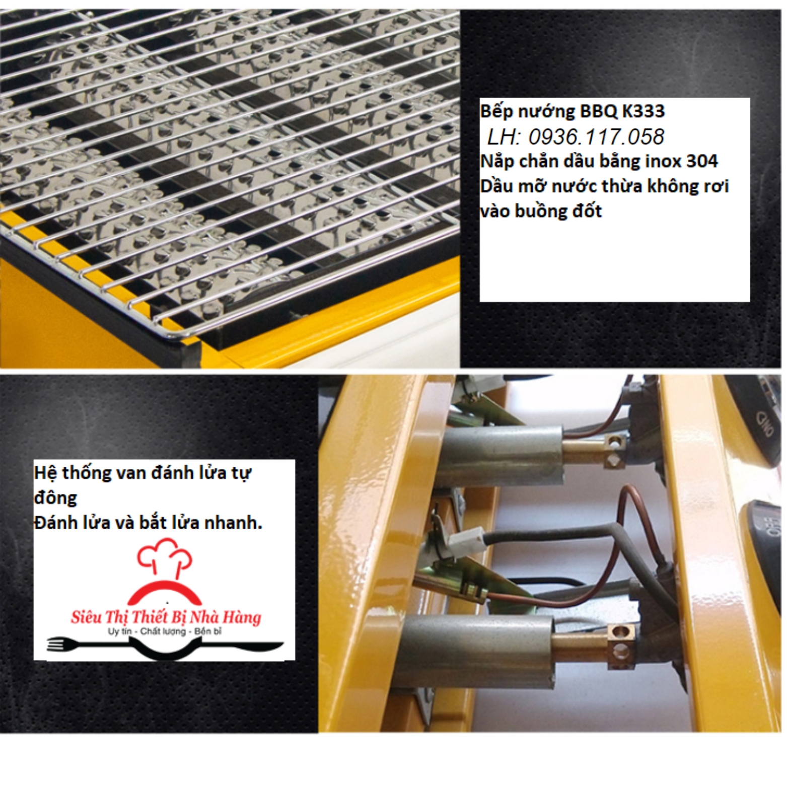 Bếp nướng hàu - nướng BBQ 6 họng dài chạy gas K333