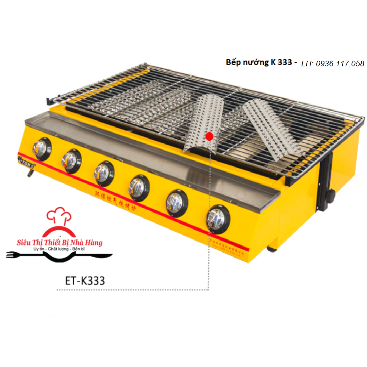 Bếp nướng hàu - nướng BBQ 6 họng dài chạy gas K333