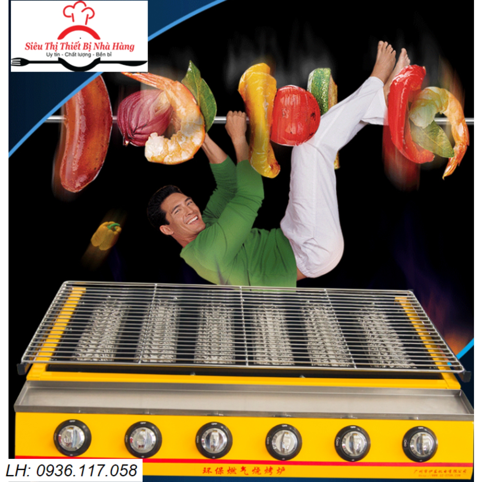 Bếp nướng hàu - nướng BBQ 6 họng dài chạy gas K333