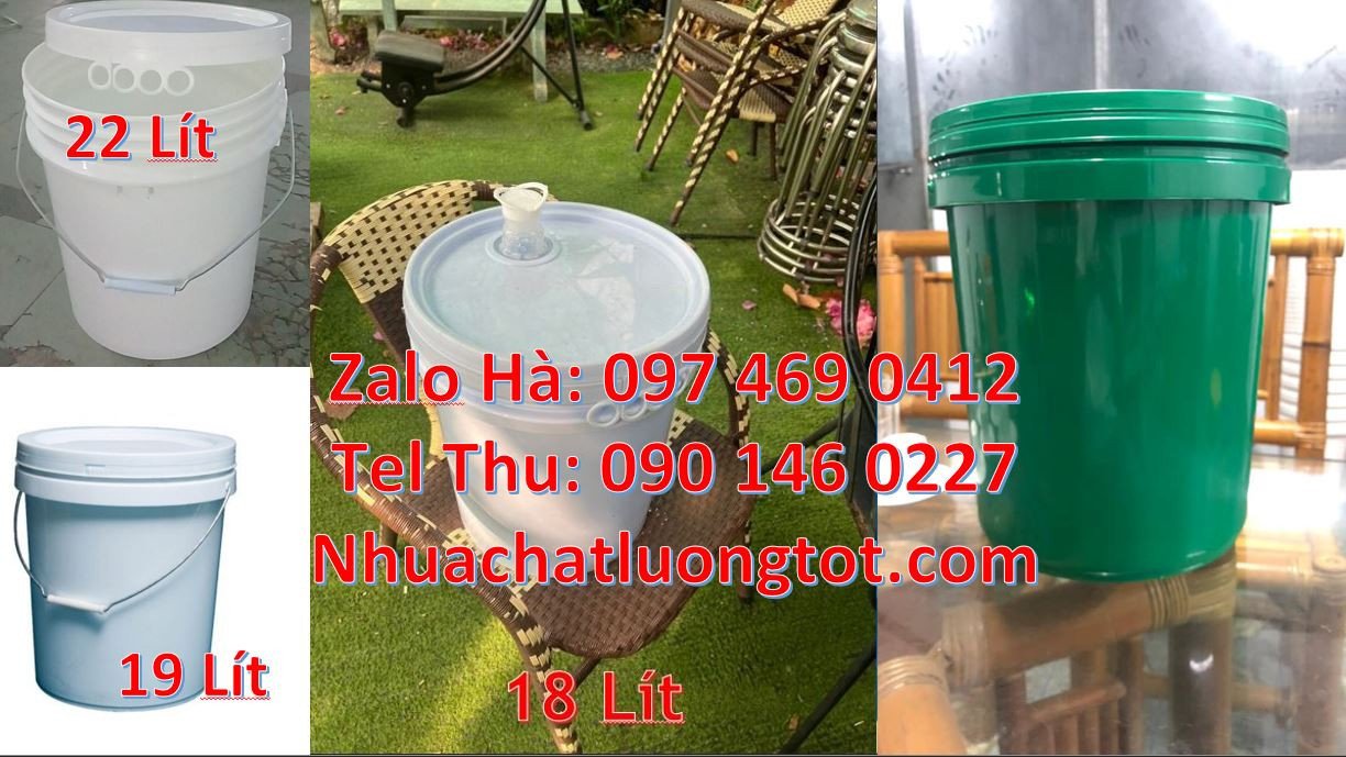 Bán thùng nhựa 22l màu trắng đựng nước,vỏ thùng đựng sơn 18l quai sắt