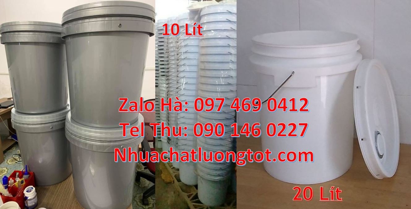 Bán thùng nhựa 22l màu trắng đựng nước,vỏ thùng đựng sơn 18l quai sắt