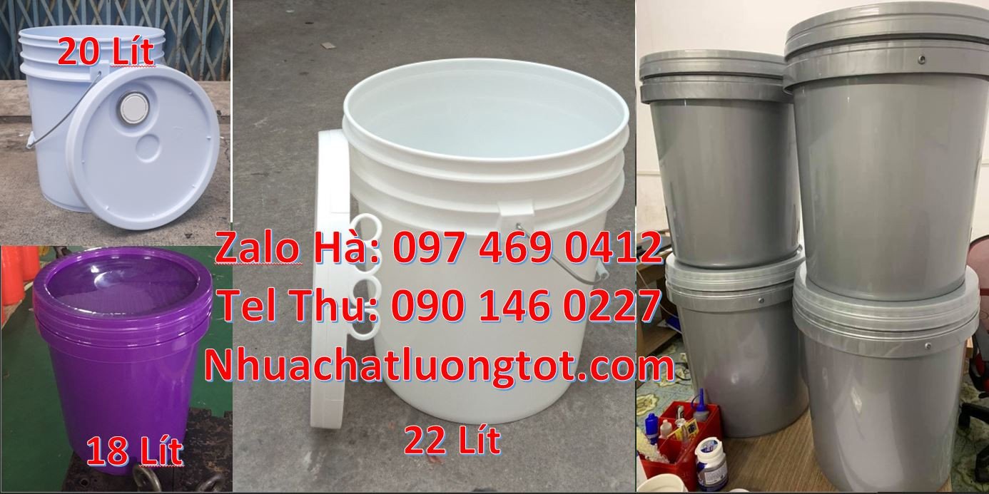 Bán thùng nhựa 22l màu trắng đựng nước,vỏ thùng đựng sơn 18l quai sắt