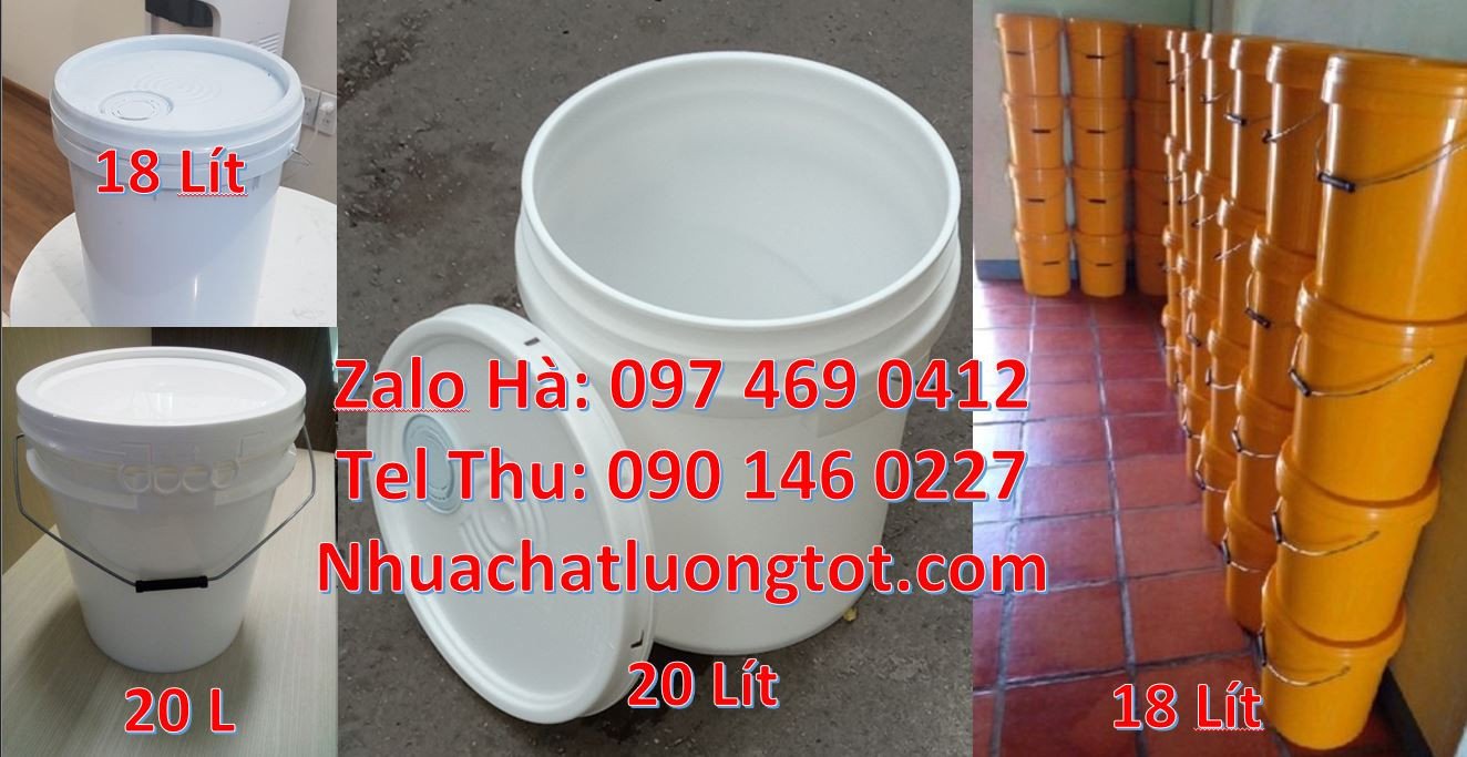 Bán thùng nhựa 22l màu trắng đựng nước,vỏ thùng đựng sơn 18l quai sắt