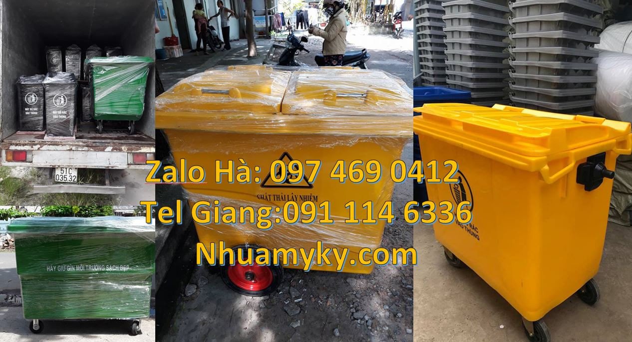 Bán xe thu gom rác cỡ lớn có bánh hơi,xe gom rác 660l có 3 bánh xe rẻ