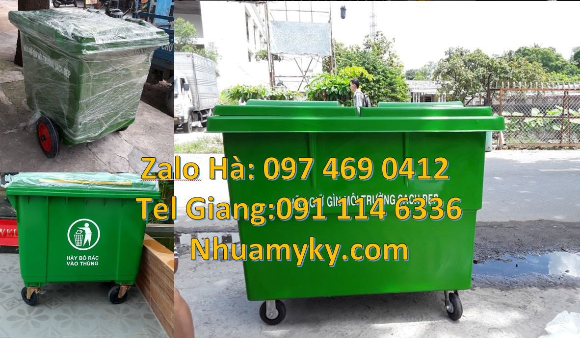 Bán xe thu gom rác cỡ lớn có bánh hơi,xe gom rác 660l có 3 bánh xe rẻ