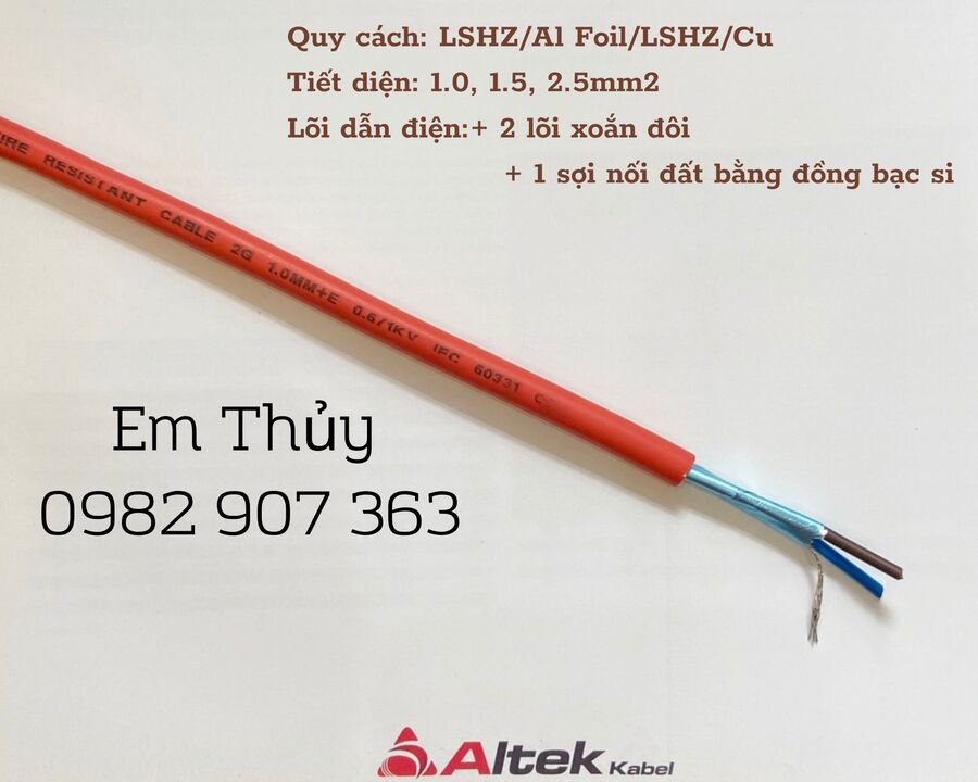 Cáp chống cháy 2x2.5mm2 đặc LSHZ/Al Foil/LSHZ/Cu