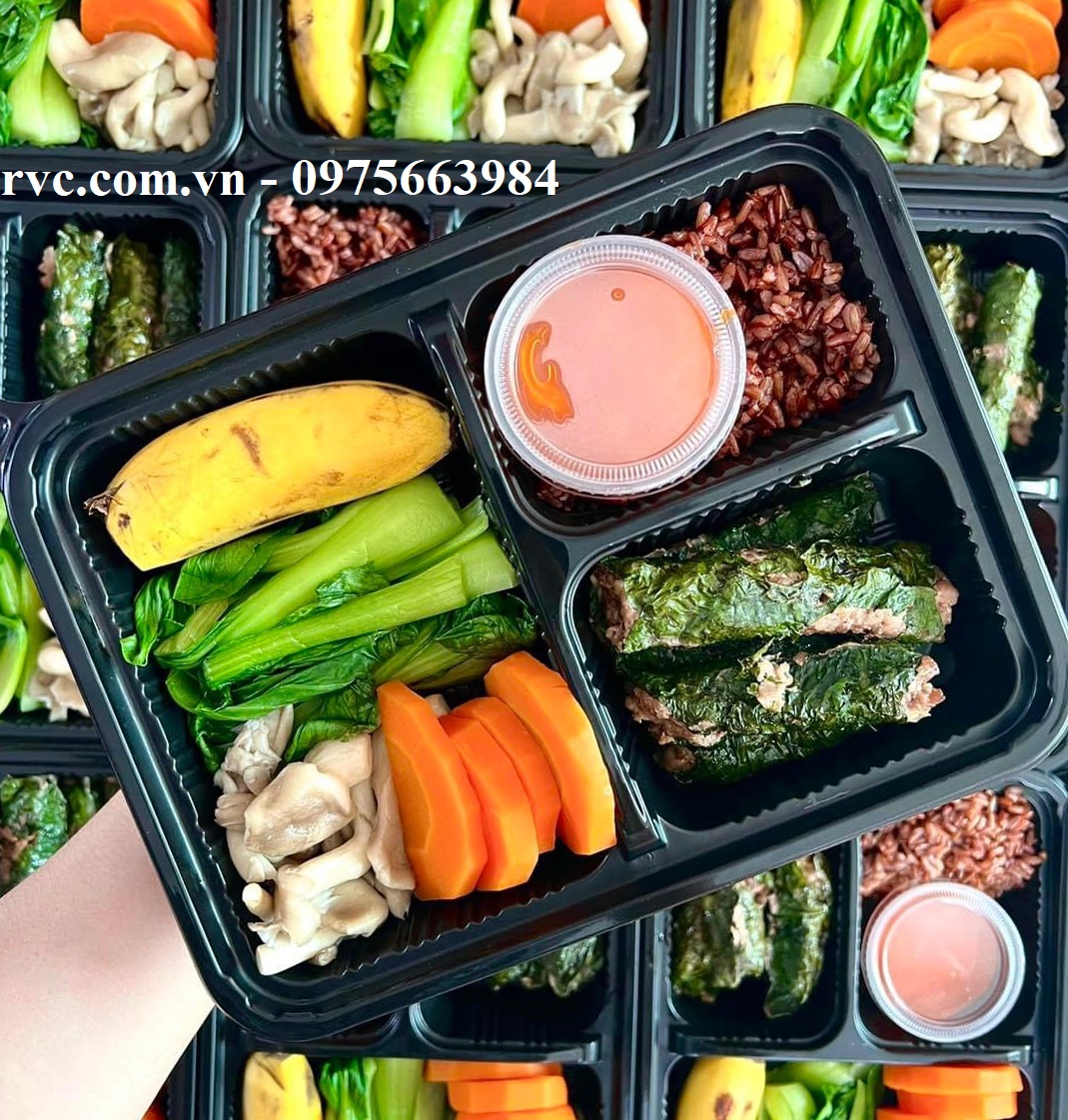 Hộp nhựa đựng cơm 3 ngăn chuyên cung cấp cho nhà hàng, quán ăn