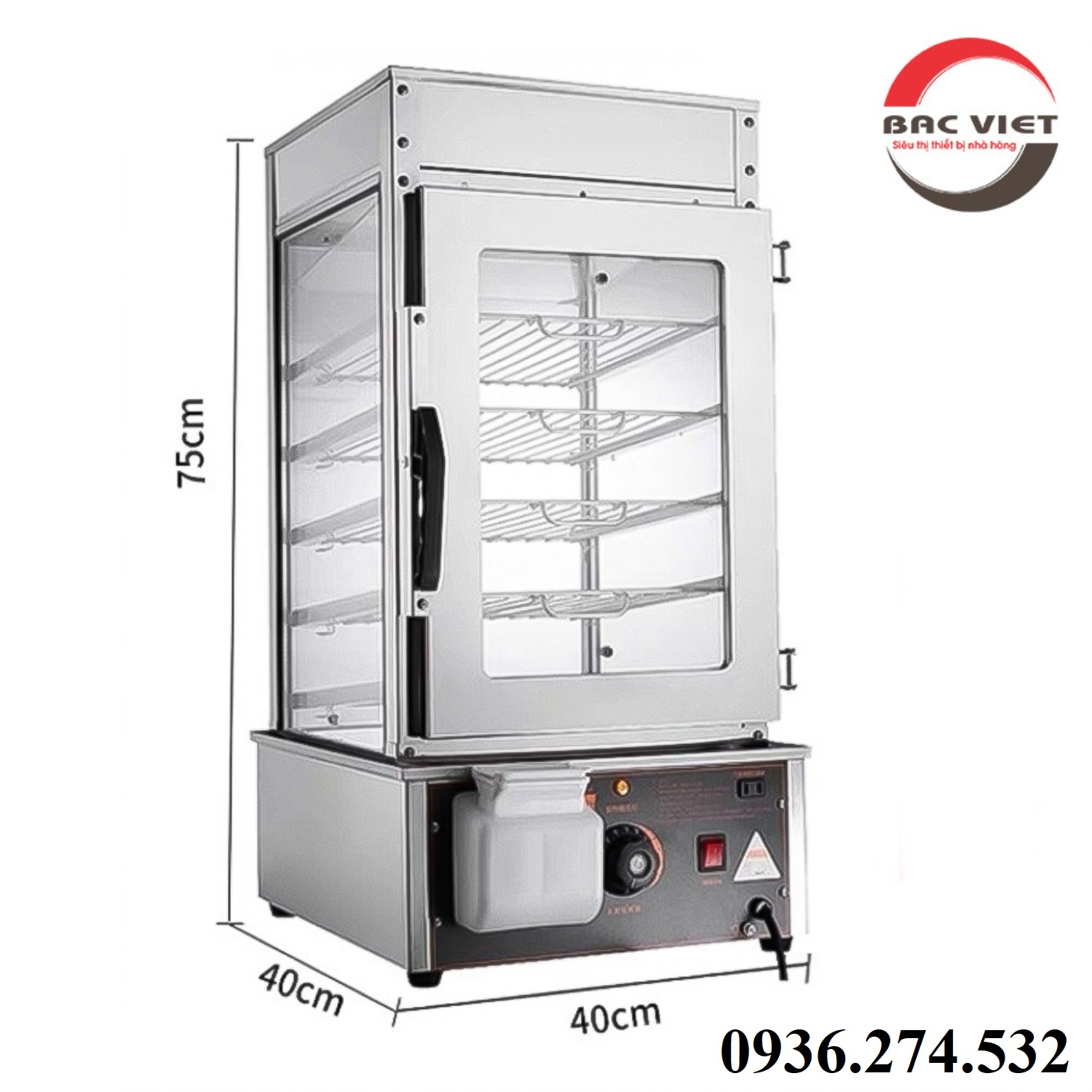 Tủ hấp và trưng bày bánh bao 5 tầng kính 2 lớp