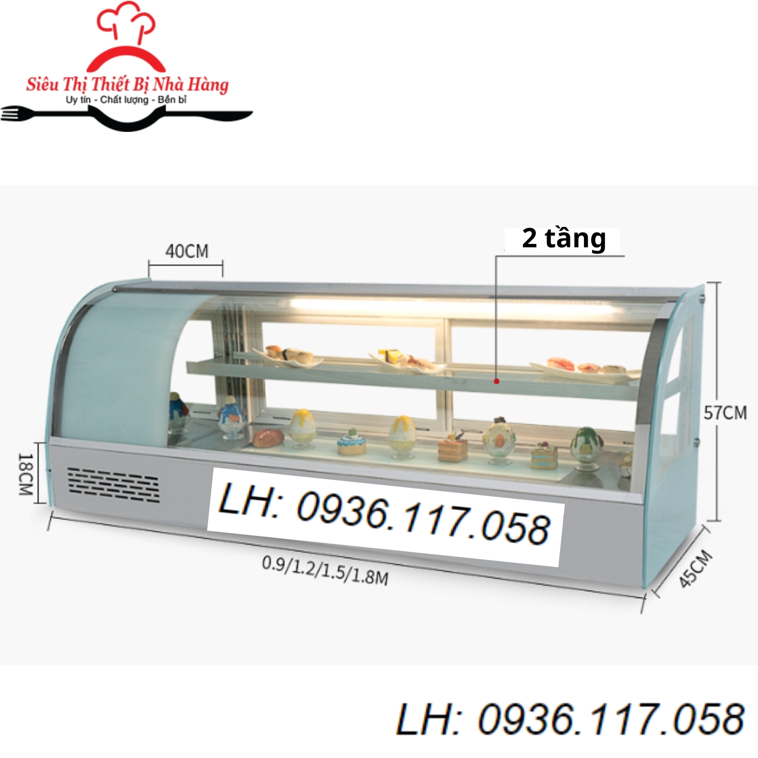 Tủ trưng bày sushi-tủ mát sashimi 2 tầng 1m5-1m8