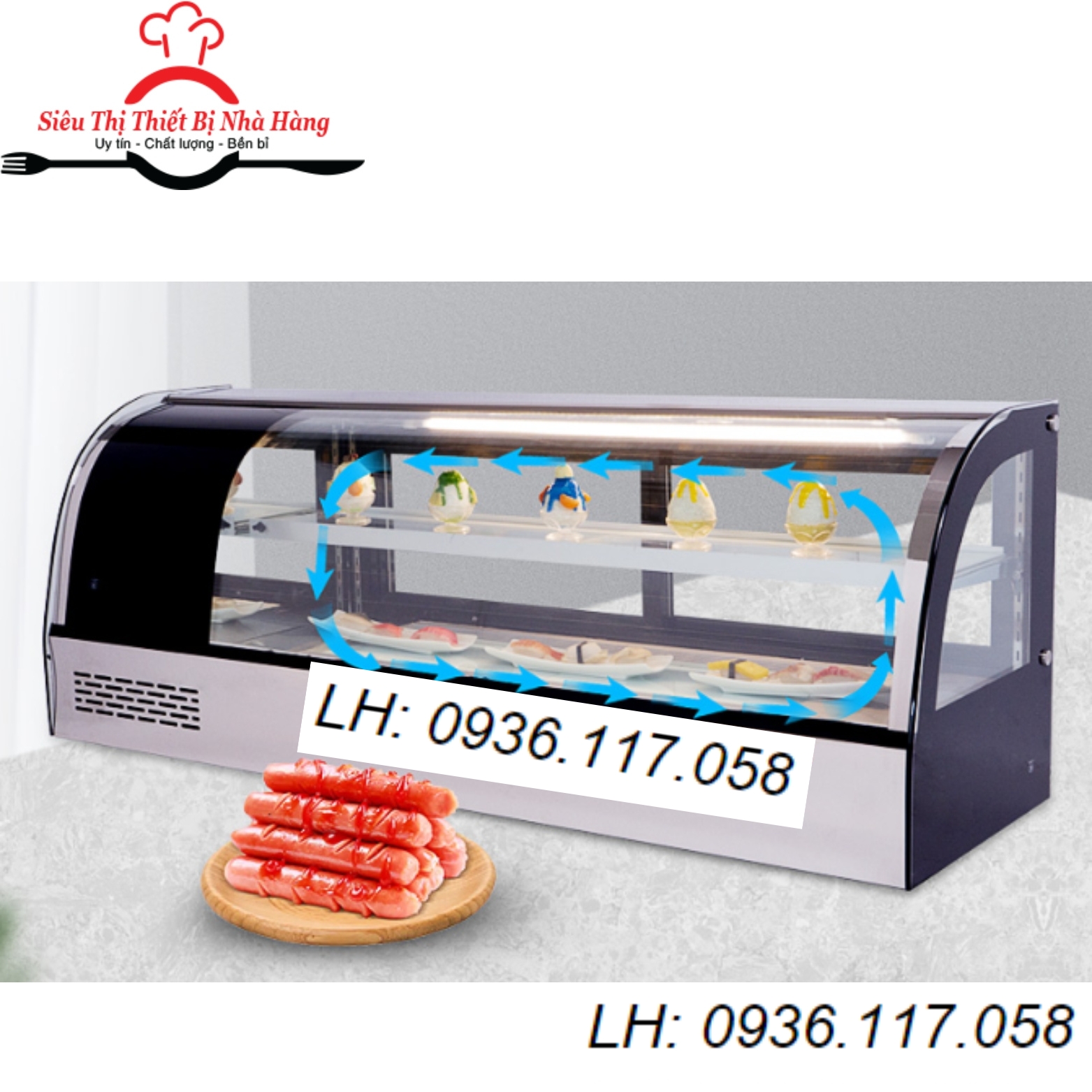 Tủ trưng bày sushi-tủ mát sashimi 2 tầng 1m5-1m8