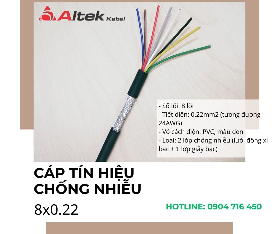 Cáp tín hiệu chống nhiễu 8x0.22 Altek Kabel