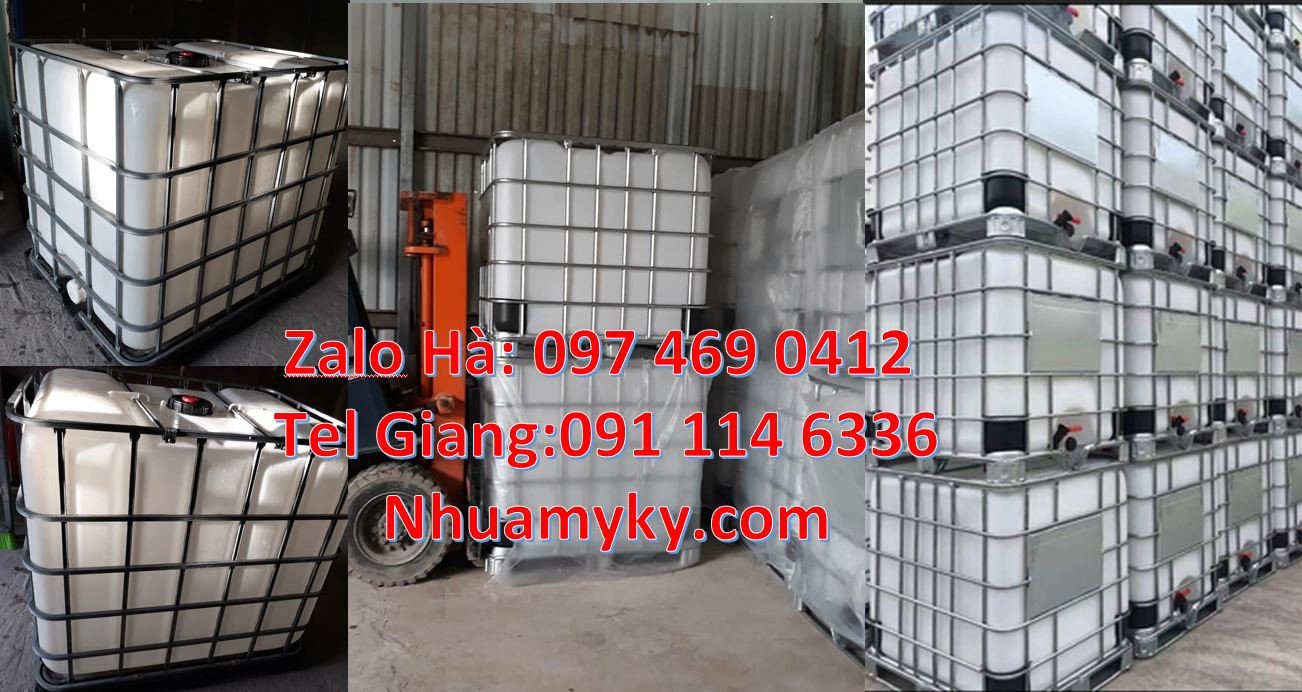 Bán thùng ibc cỡ lớn 1000l có khung thép,thùng nhựa vuông 1000l màu tr