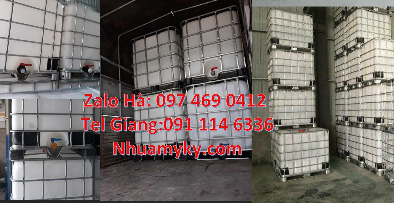 Bán thùng ibc cỡ lớn 1000l có khung thép,thùng nhựa vuông 1000l màu tr