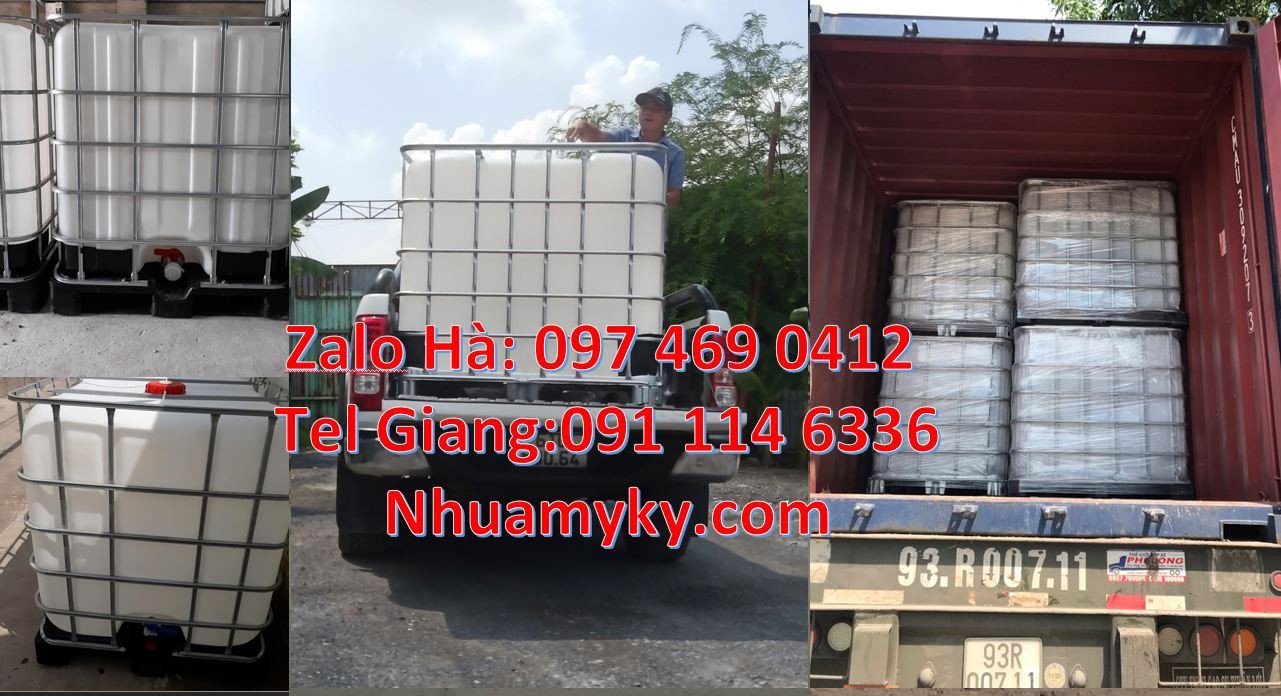 Bán thùng ibc cỡ lớn 1000l có khung thép,thùng nhựa vuông 1000l màu tr