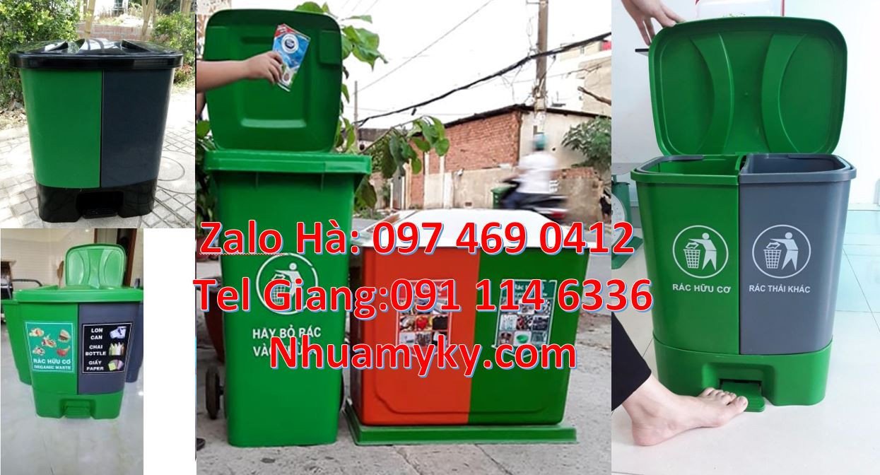 Bán thùng phân loại rác 2 ngăn 2 màu,thùng phân loại rác 3 ngăn có nắp